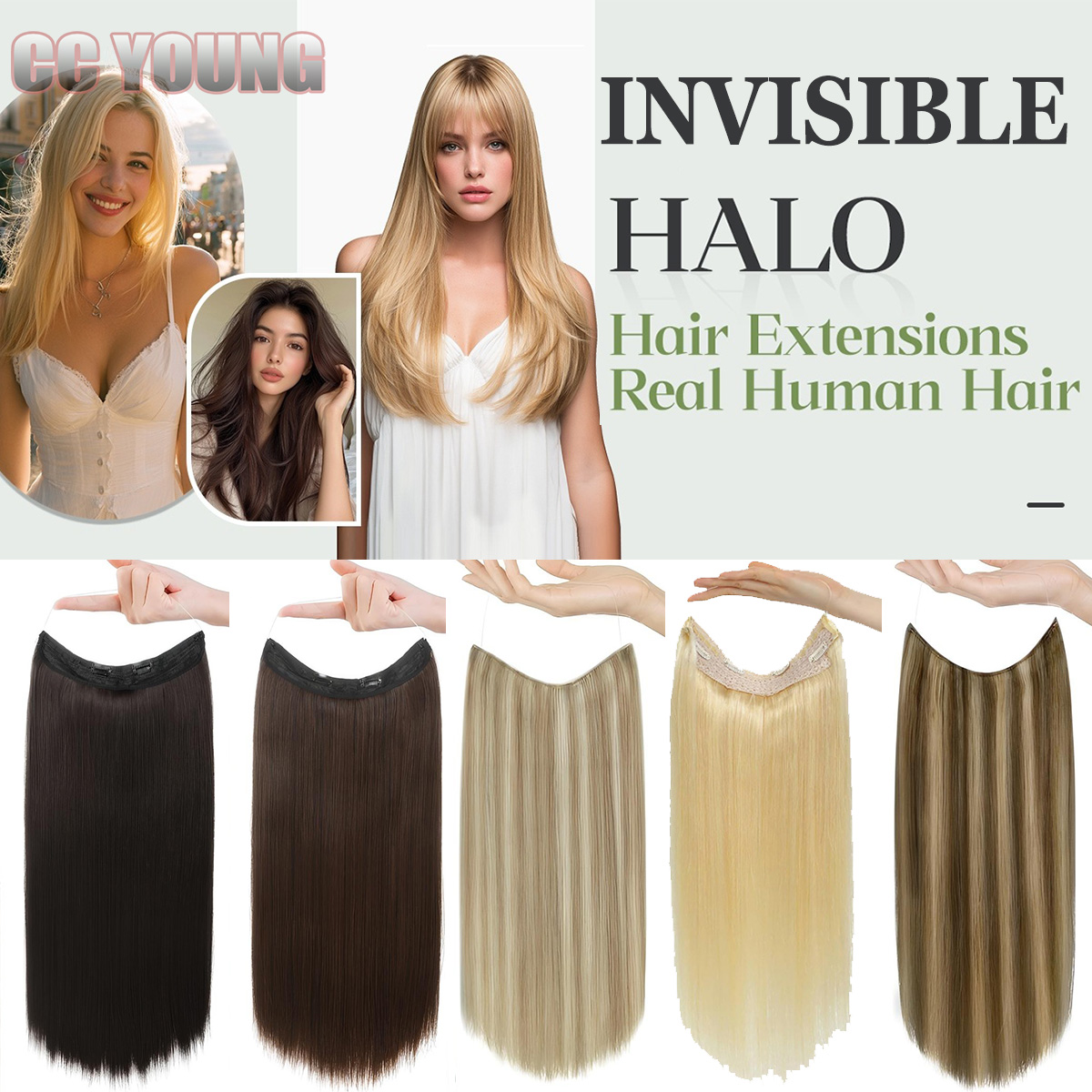 Seamless Clip In Hair Extensions Human Hair - Invisible Halo Hair Extensions Real Human