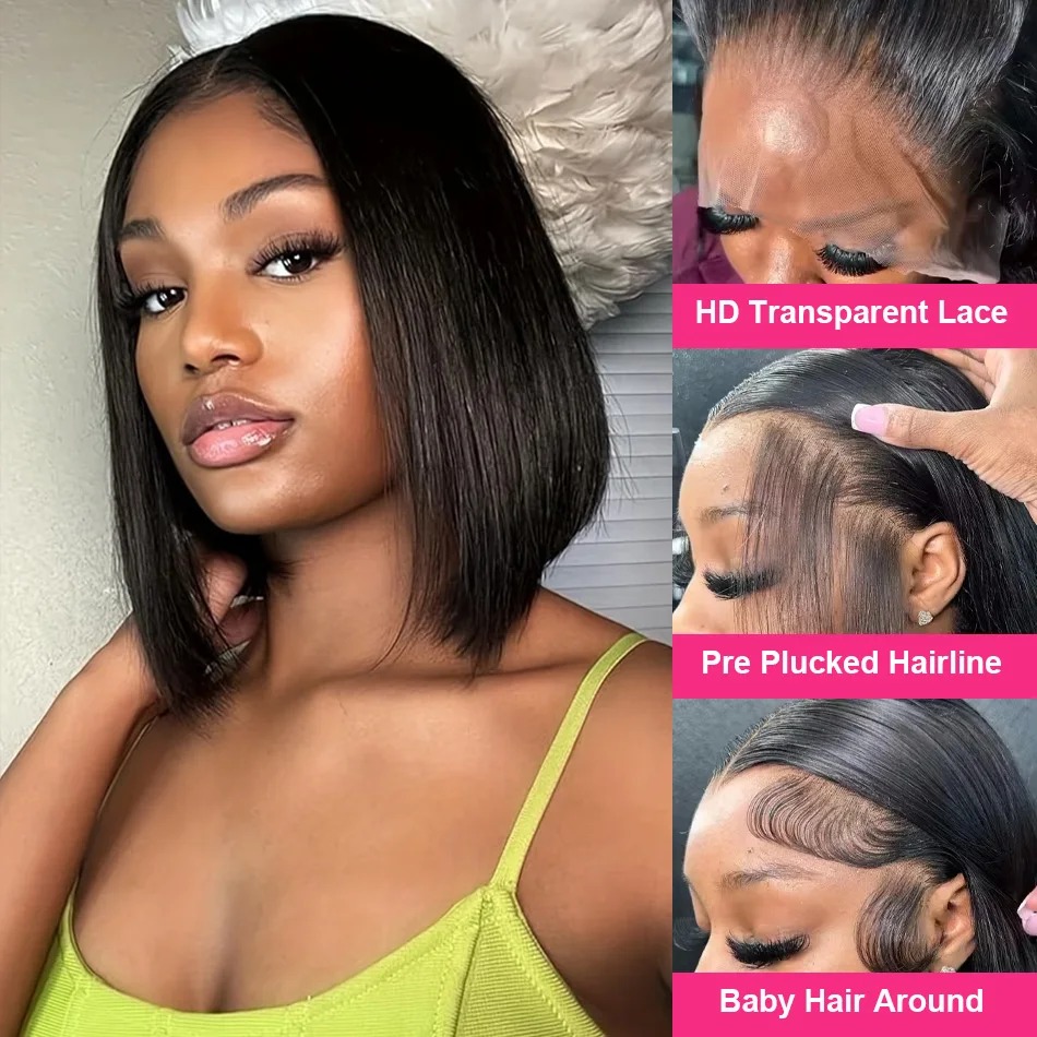 Bob Wig Human Hair Short Strai - Glueless Wear And Go Human Hair Wig ulasan dan harga